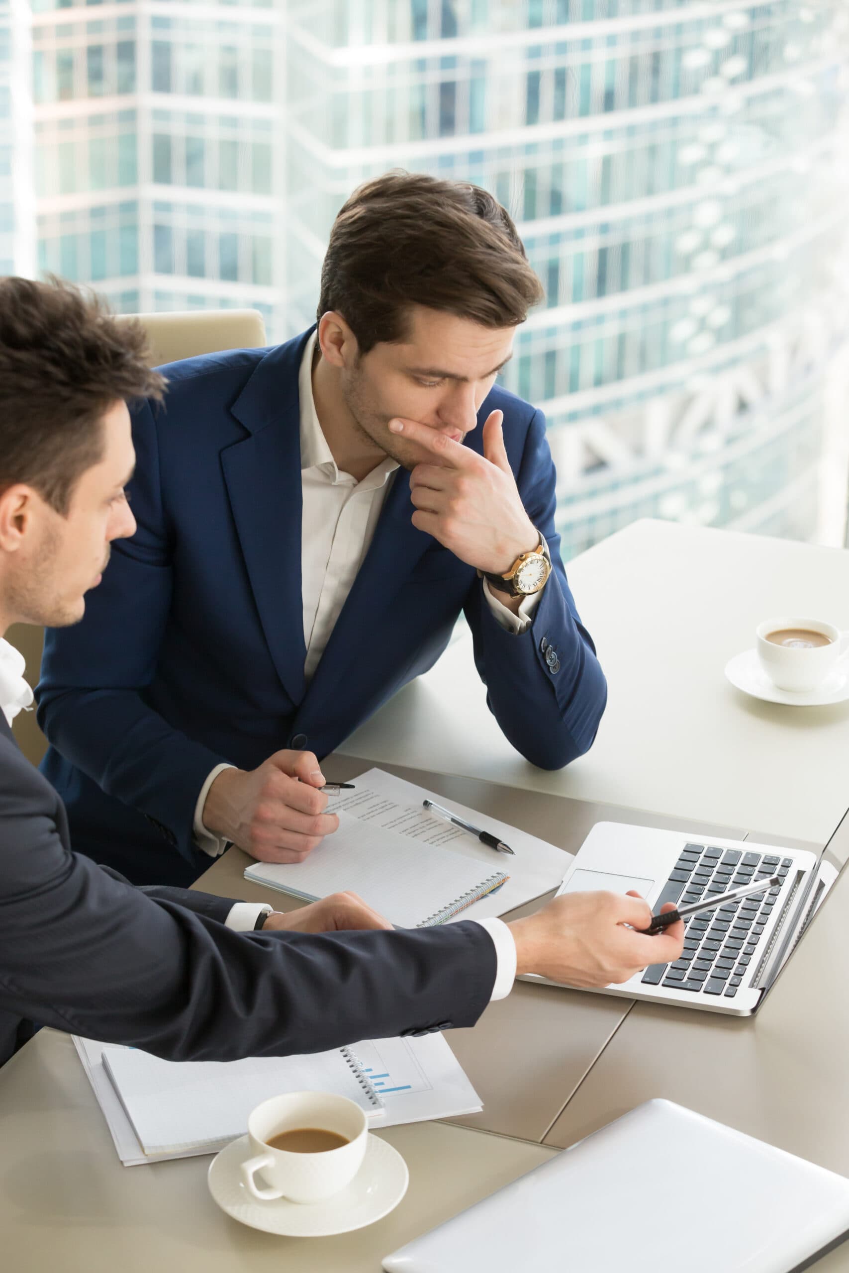 Business people discussing work results in a meeting